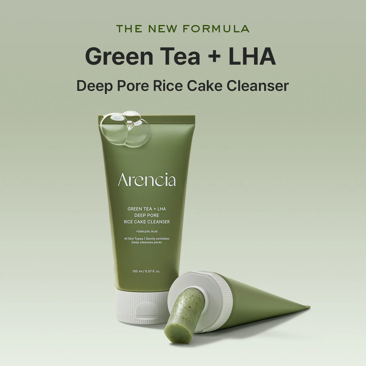 ARENCIA Green Tea + LHA Deep Pore Rice Cake Cleanser