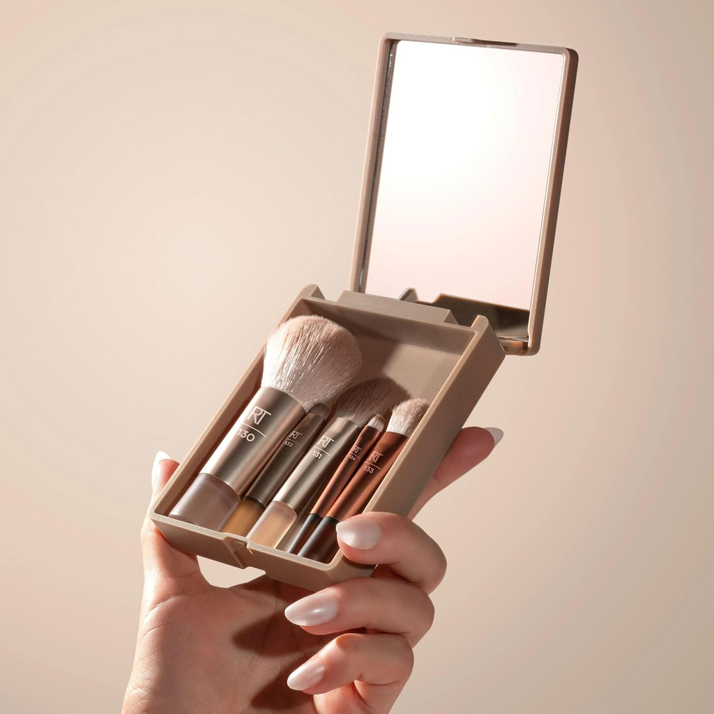 Real Techniques New Nudes 2.0 On-The-Glow Mini Brush Set + Mirrored Compact