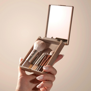 Real Techniques New Nudes 2.0 On-The-Glow Mini Brush Set + Mirrored Compact Real Technique
