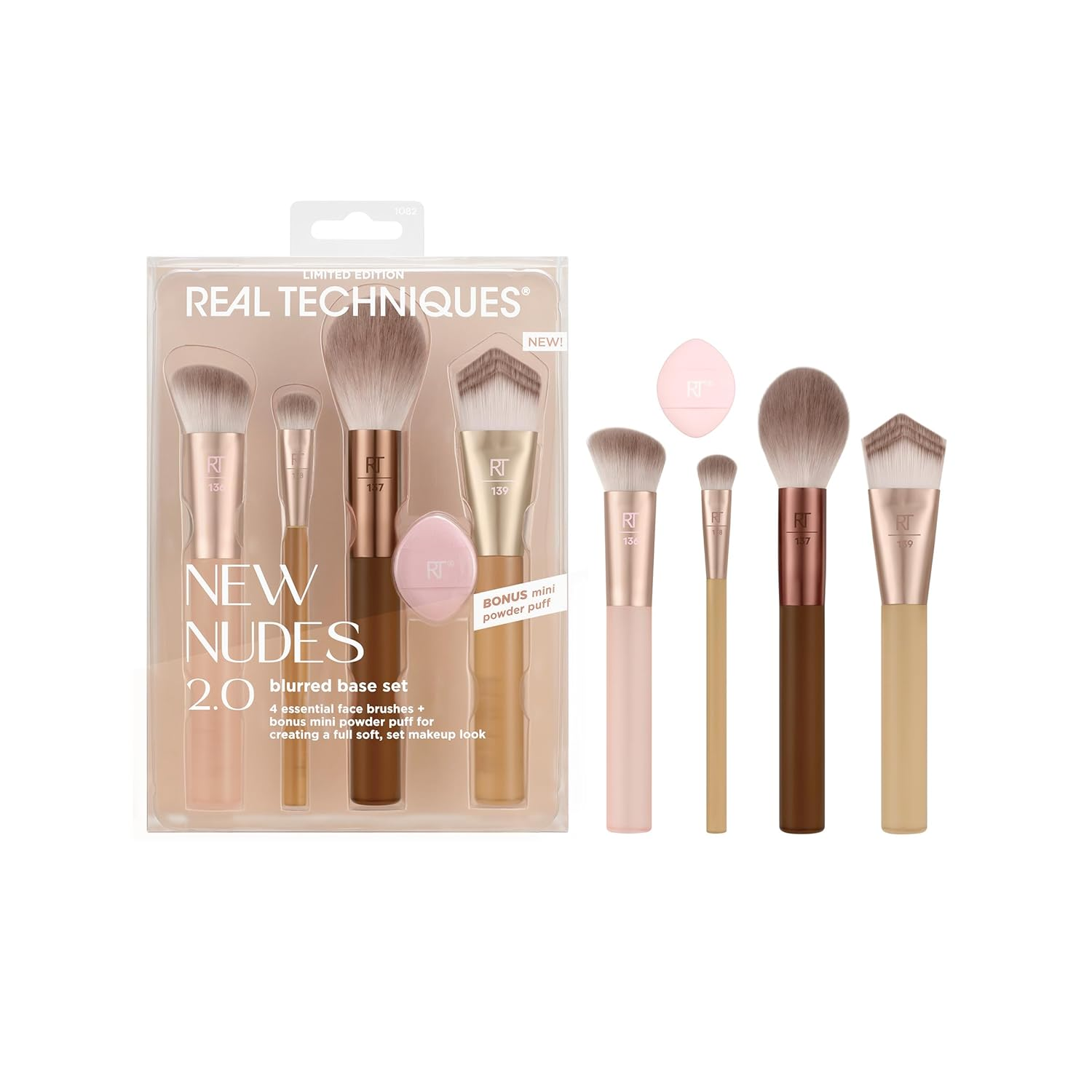 Real Techniques, New Nudes 2.0, Blurred Base Set | Bonus mini powder puff