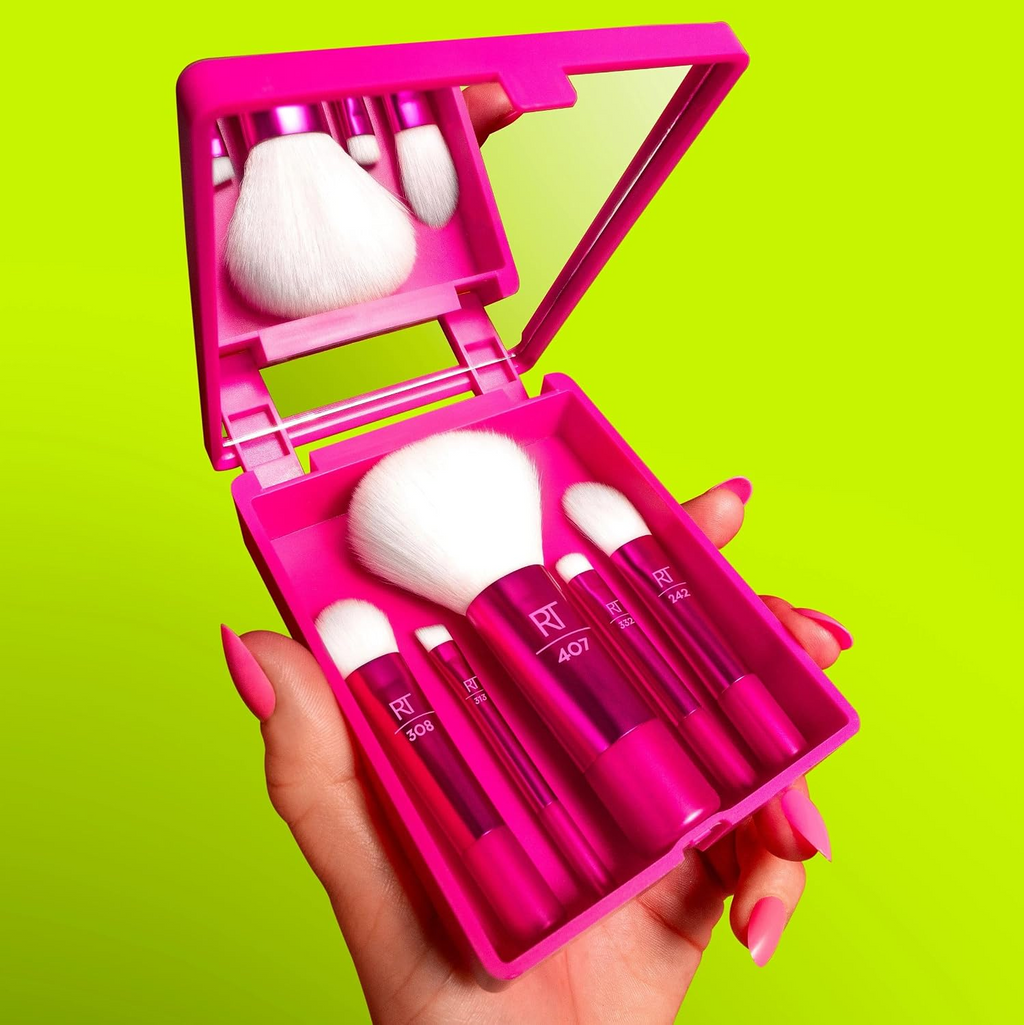 Real Techniques Vivid Escape Glow To Go Travel Brush Kit + Mirrored Compact