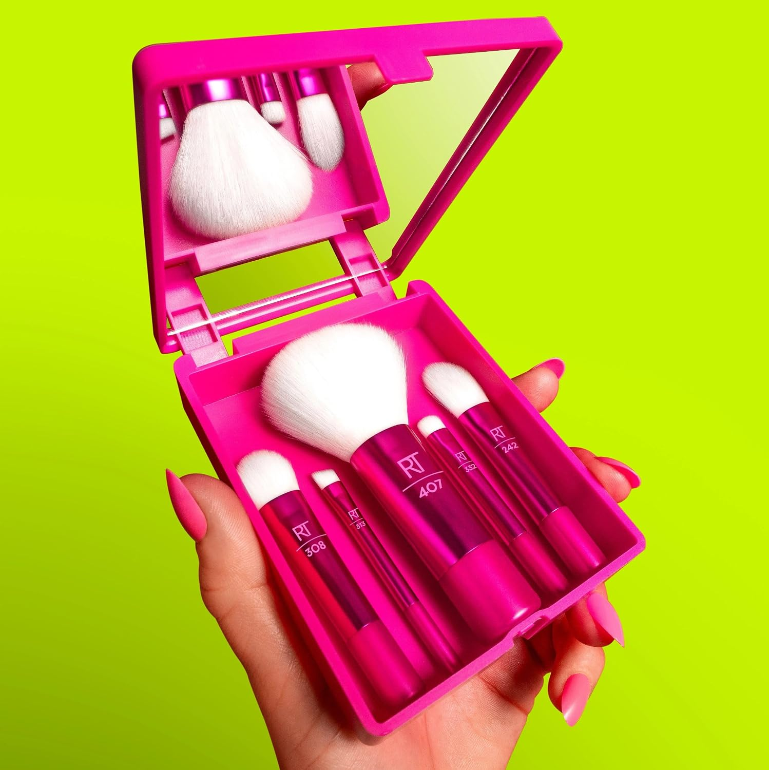 Real Techniques Vivid Escape Glow To Go Travel Brush Kit + Mirrored Compact