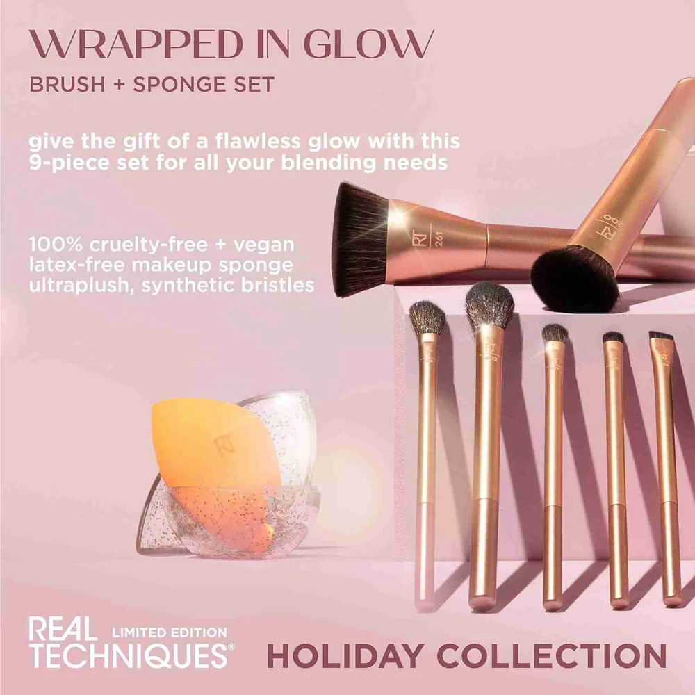 Real Techniques Wrapped In Glow Brush + Sponge 9 Piece Holiday Gift Set