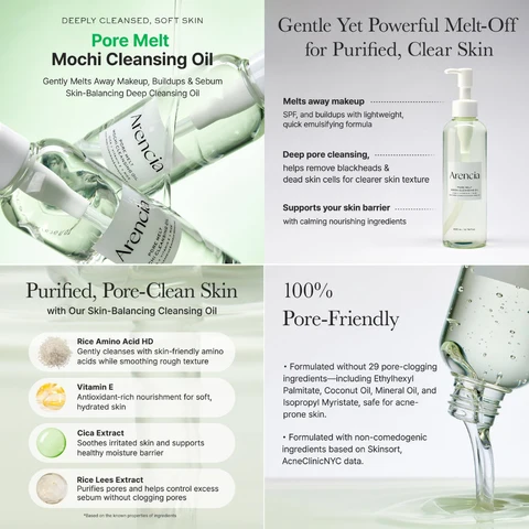 Arencia Pore Melt Mochi Cleansing Oil for makeup and sunscreen removal