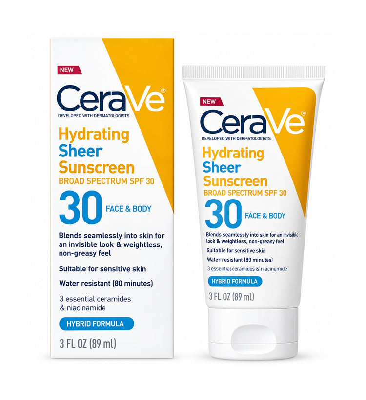 CeraVe Hydrating Sheer Sunscreen Broad Spectrum SPF 30 for Face & Body