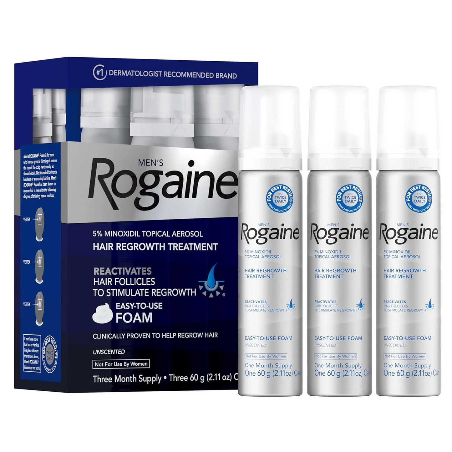 Rogaine Foam Men's Hair Regrowth Treatment 60g (3-Months Supply)