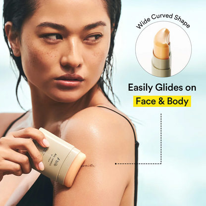Wide curved shape of Abib Airy Sunstick for face and body