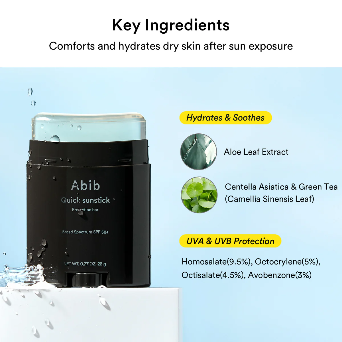 Abib sunstick with ceramide peptides aloe vera and centella