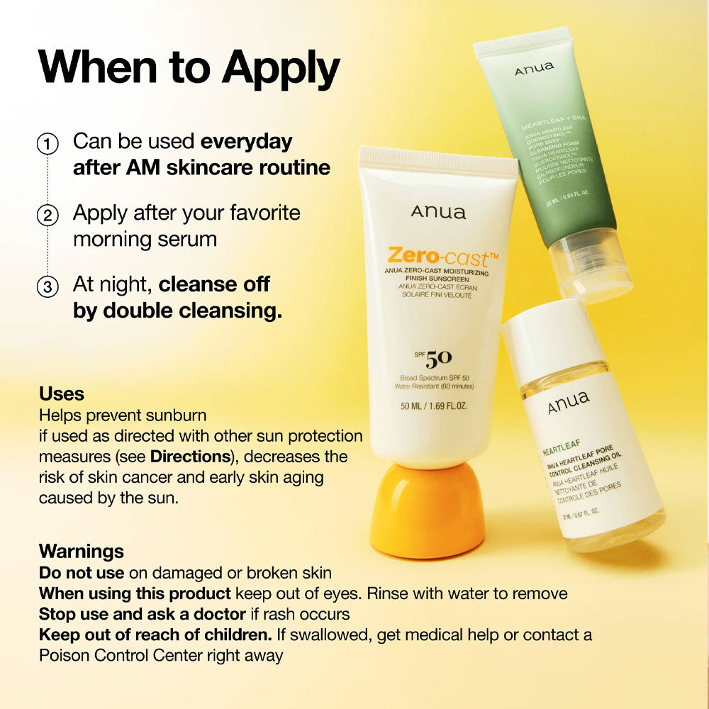 Anua Zero-Cast Moisturizing Finish Sunscreen Anua