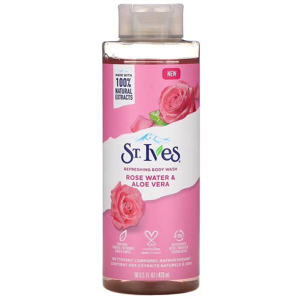 STIVES BODY WASH ROSE WATER & ALOE VERA 16OZ/473ML