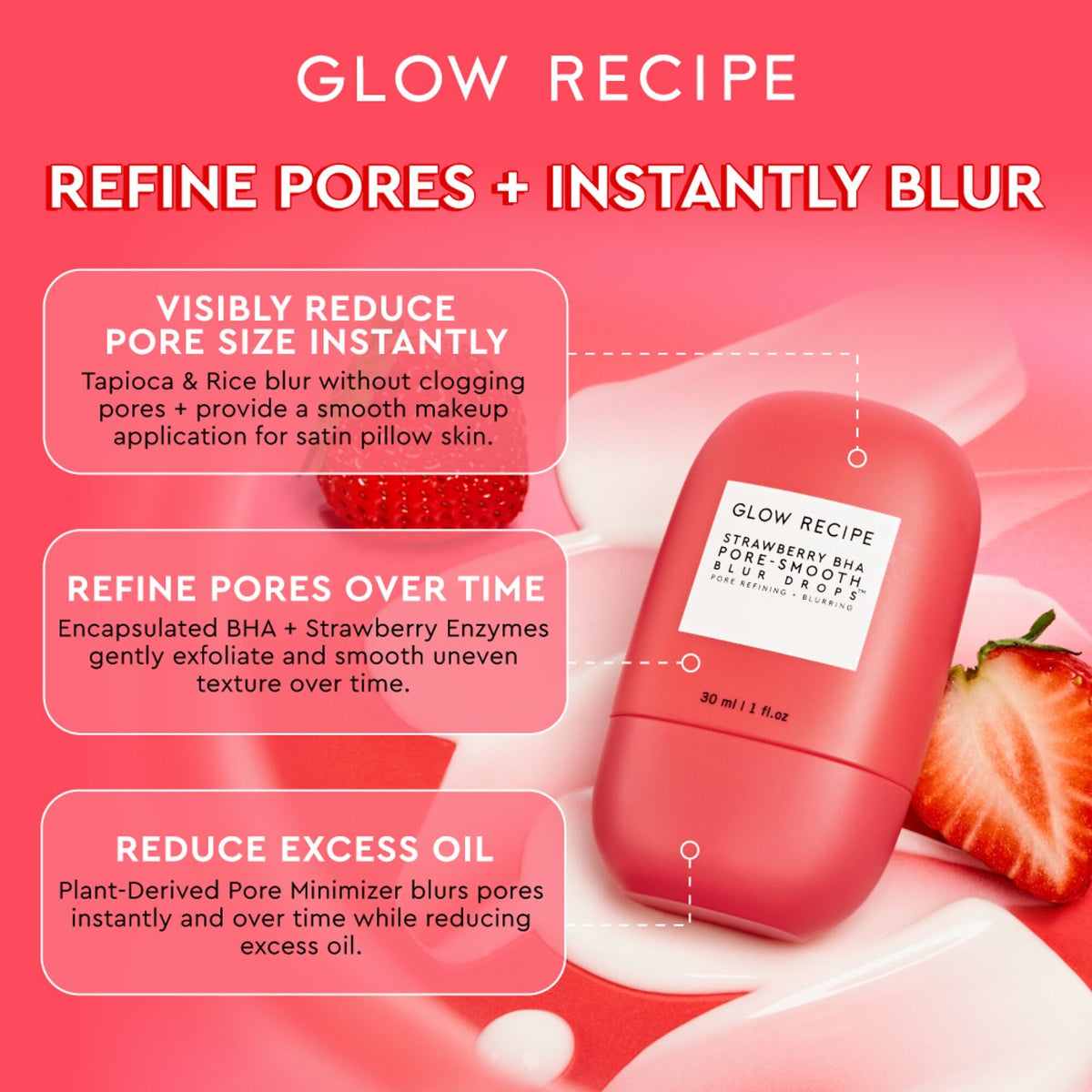Glow Recipe Strawberry BHA Pore-Smooth Blur Drops Glow Recipe
